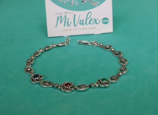 Pu183 Pulsera Plata Quemada Flores