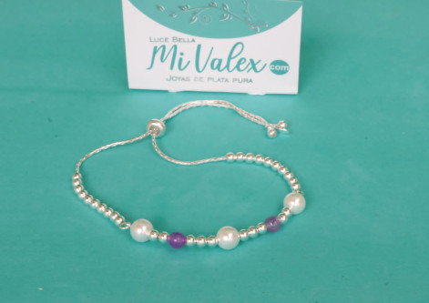 Pu199 Pulsera Bolitas Blanco Lila