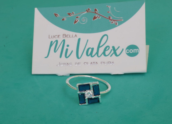 Apl332 Anillo Cuadrado Azul