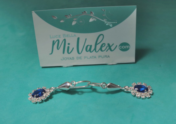 Al182 Arete Flor Azul Blanco 