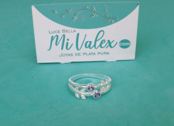 Apl392 Anillo Hojas Piedrita Lila