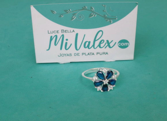 Apl397 Anillo Flor Azul Piedrita