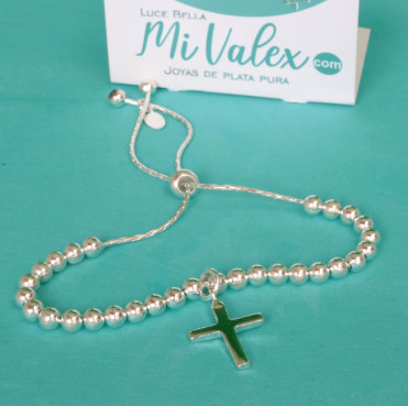 Pu198 Pulsera Bolitas Cruz