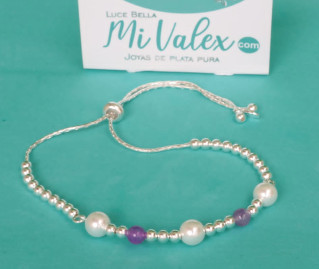 Pu199 Pulsera Bolitas Blanco Lila