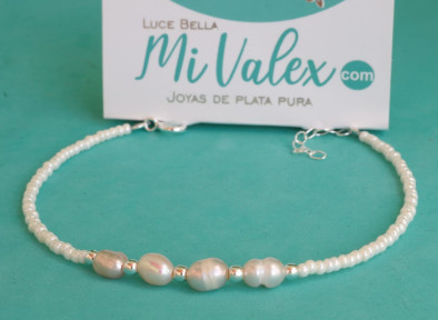 Pu211 Pulsera Bolitas Blancas