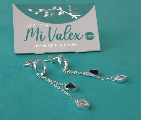 Al155 Arete Largo Azul- blanco