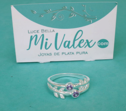 Apl392 Anillo Hojas Piedrita Lila
