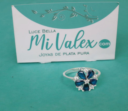 Apl397 Anillo Flor Azul Piedrita